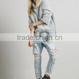 Summer 2016 Women Pants Ladies Casual Blue With Waist-length Ripped Distressed Skinny Jeans Ankle thumbnail-3