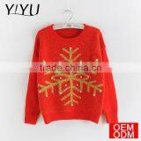 Women Pink Sweater Snowflake Pattern Christmas Pullover thumbnail-3