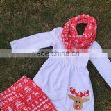 Christmas Design Baby Kids Wear Xmas Girl Kids Clothing Reindeer Print Clothes White Top Reindeer Pant Scarf Girls Set thumbnail-2