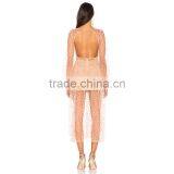 Raw Hem Embroidered Tulle Appliqued Gauze Backless Long Dress thumbnail-4