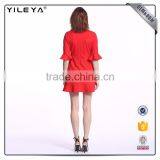 Customizable Short Slim Waist Red Ruffle Dress thumbnail-6
