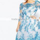 Arrival Female Dress for Party Embellished Lace With Embroidered Trim 3/4 Sleeve Organza Prom Dress for OEM thumbnail-4