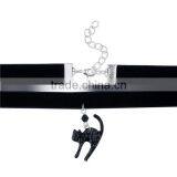 Wholesale Silver Plated Black Cat Velveteen Halloween Choker Necklace thumbnail-2