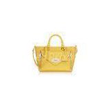 Unique Handcraft Yellow Zip Leather Tote Handbags With Pebbled Leather