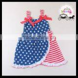 2016 New Designs Navy Five Star Pointed July 4th Dresses Baby Girl Party Dress Children Frocks Designs