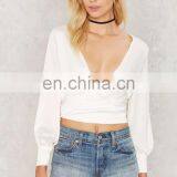 New Style Women Tops and Blouses, 2017 Summer Women Wrap White Blouse thumbnail-2