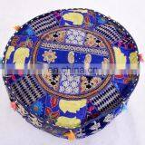 Traditional Indian Patchwork Embroidery Design Ottoman Pouf Cover thumbnail-3