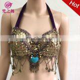 Full Copper Sequins Decorated Performance Tribal Belly Dance Bra thumbnail-1