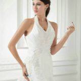 Halter Top Fit and Flare Taffeta Wedding Dresses With Pickups thumbnail-4