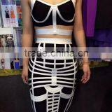 Summer Dress 2015 New Strap Two Piece Set Women Gray Black White Elegant Bodycon Celebrity Bandage Dresses Bandage Bodycon Women thumbnail-2