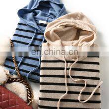 Women Casual Cashmere Knit Striped Pullover Hoodie thumbnail-5