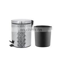 Классический домашний педальный мусорный бак с диагональной тиснением объемом 5 л из нержавеющей стали с педалью, кухонный металлический мусорный бак thumbnail-4