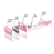 Women Lady Girl Body Cleaning Pink Private Label Eco-Friendly Changeable Long Double Edge Safety Razor Best Gift thumbnail-3
