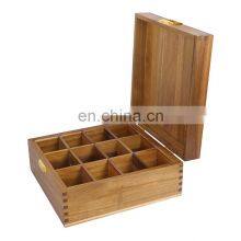 MSL 12 Compartments Large Acacia Wood Tea Bga Box Storage Organizer With Lock thumbnail-3