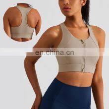 Fitness Front Zipper Racer Back Sports Yoga Bra Women Workout Shockproof Running Gym Wear Outdoor Training Crop Top Custom Logo thumbnail-1