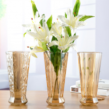 Amber Gold Colored Glass Vase Flowers Arrangement Desktop Decoration Flower Vase For Home Decor thumbnail-1