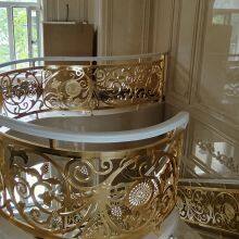 Curved Rotating Villa Stairs European Brass Engraved Sandblasted Gold-plated Handrails thumbnail-2