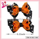 Super hot sale halloween hair accessories factory produce ribbon bow spider net halloween hair clip (XH12-1828)