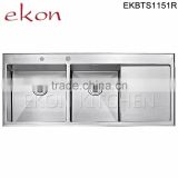 Above Counter Double Bowls Handmade Stainless Steel Industrial Sinks