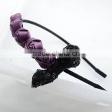 Korean Style Handmade Purple Ribbon Rolled Rose Headband With Sequin Bow
