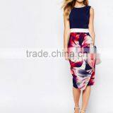 2016 OEM&ODM Wholesale High Quality Pencil Dresses With Navy Floral thumbnail-5
