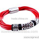 Magnetic Stainless Steel Color Red Real Leather Charm Bracelet