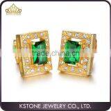 KSTONE 2015 new design 18K gold plated square green big AAA+ cubic zirconia diamond stud earrings for women