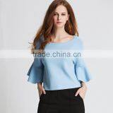 Qualified Woman O-Neck Flare Cuff 2016 Summer Autumn Blouse