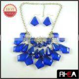 Handmade Craft Blue Acrylic Pendant Necklace and Earring Jewelry Set thumbnail-1