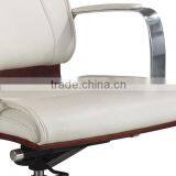 White Leather Wood Back Office Chair Plywood thumbnail-5