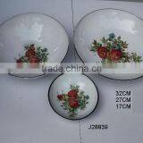 Cast Aluminium Round Bowl With White Enamel and Floral Patterns Also Available in Food Safe Enamel and Metal