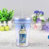 Double Wall Plastic Acrylic Paper Insert Tumbler With Straw thumbnail-4