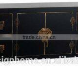 BLACK ORIENTAL WOODEN CABINET W/2 DOORS & 8 DRAWERS thumbnail-1