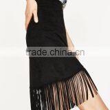 Wholesale Custom Manufacturer Faux Suede Skirt With Fringe Midi Skirts With Tassel Details High Quality thumbnail-3