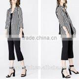 Summer Ladies Designer Black and White Stripes Coat Customized thumbnail-4