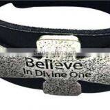 Words Engraved Leather Bracelet,genuine Leather Cross Bracelets,punk Style Wide Bracelets thumbnail-5