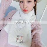 High Quality 2017 Early Spring Girl Muffler Solid Color Fake Rabbit Fur With Post Stamp Woven Lable Teenager School Scarf thumbnail-5