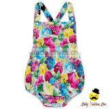Summer 100%Cotton Crisscross Back Design Infant Newborn Baby Girl One Piece Floral Vintage Romper thumbnail-1