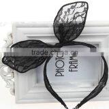 Black Lace Bow Rabbit Ear Hair Bands thumbnail-3