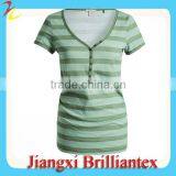 High Quality Custom Wide Neck Breezy Textured All-over Stripe Combed Cotton t Shirt thumbnail-1