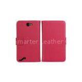 Red Samsung Galaxy Note 2 Leather Case , Lychee Pattern Plain Phone Cases thumbnail-1