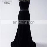 2017 New Fashion ZZ-E005 Velvet Beaded Black Mermaid Lace Evening Dress