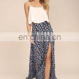 Navy Blue Floral Print Long Maxi Skirt 2017 thumbnail-3