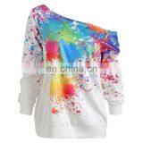 Fashion Hoodie Women Sexy Skew Neck Long Sleeve Paint Splatter Print Sweatshirt Top Blouse Sudaderas Para Mujer Hoodie Women thumbnail-5
