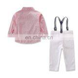Baby Boy Gentry Outfit Kids Stripe Shirt + White Suspender Pants 2PCS Set for 2-7T thumbnail-3