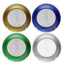 Wholesale 13 Inches Striped Glass Charger Plate With Golden Edge For Party Wedding thumbnail-5