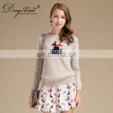 Fashion Skier Jumper Knitting Production Intarsia Women 100% Cashmere Sweater thumbnail-2