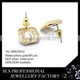 2015 Fashion Winter Latest Design 925 Sterling Silver Yellow Gold Plate Square White CZ Micro Pave Setting Earrings for Women thumbnail-4