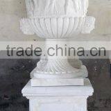 White Garden Pots And Planters Hand Sculpture Carving Stone Marble For Resort, House And Garden