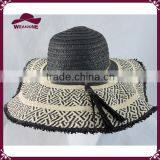 Black and White Paper Straw Floppy Hat With Tassels thumbnail-2